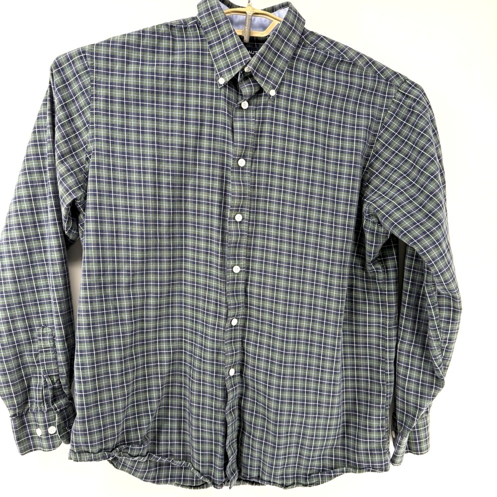 Nautica Mens XL 100% Cotton Shirt Long Sleeve Button Down Collar Blue Grn‎ Plaid